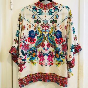 ZARA BASIC Kimono Peacock & Flowers Open Style Design Multicolored Size Small.